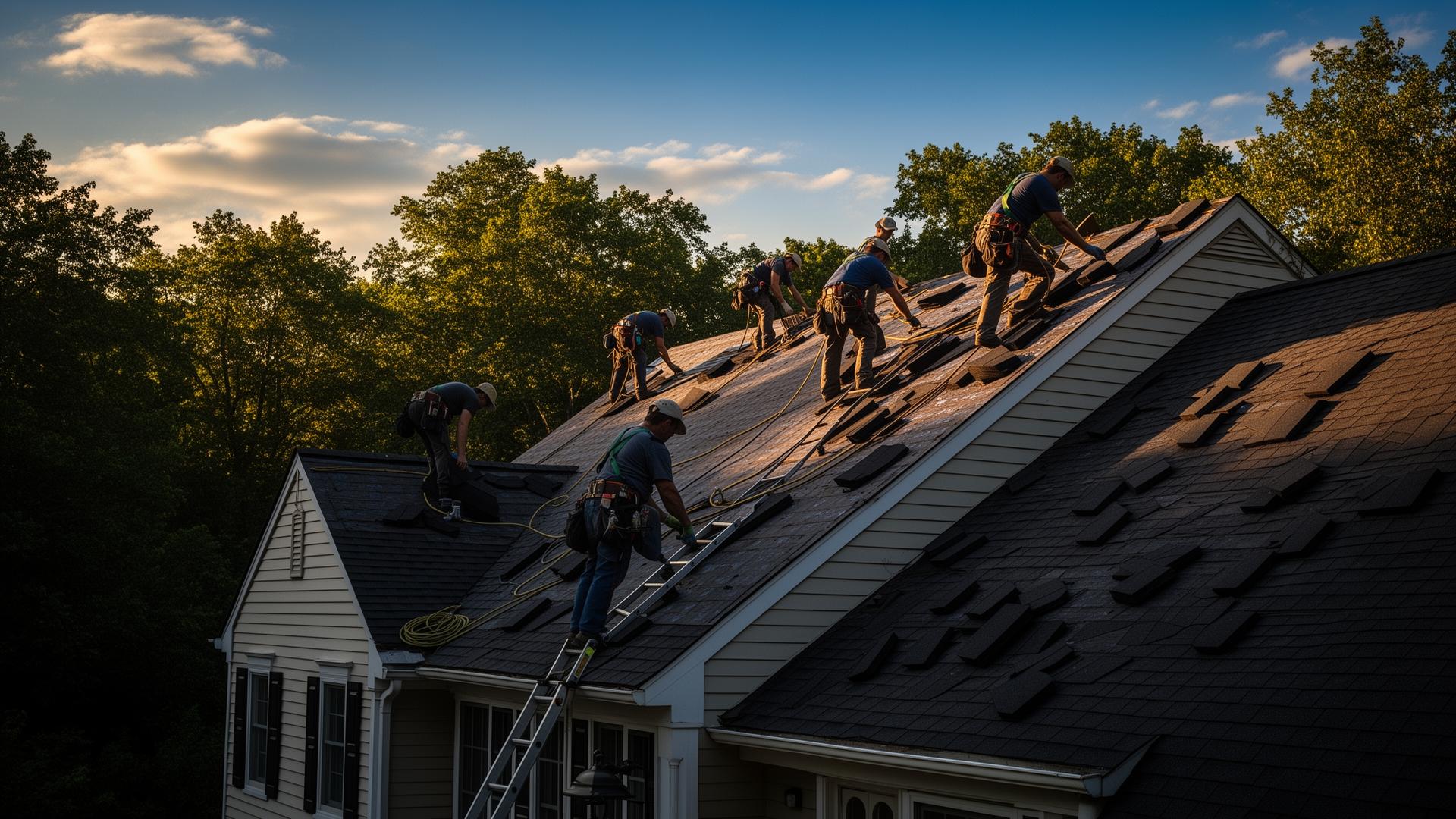 Szwarc Construction roofing crew installing shingles on a Garfield, NJ home